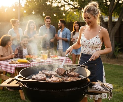 LI-GELISI 26-inch cast iron frying pan with double auxiliary handles, nitrogen-treated for rust resistance, suitable for stoves/grills/campfires, heavy-duty frying pan for outdoor cooking - Image 6
