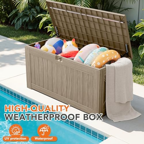 130 Gallon Deck Box Outdoor Indoor Waterproof Storage Box, Coffee - Image 4