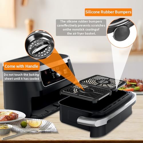 GWY Air Fryer Tray for Ninja Foodi 11 Quart 7-in-1 MegaZone XL FlexBasket Air Fryer, 2 Packs Replacement Air Fryer Crisper Plate Grill Pan Grill Plate Accessories with Rubber Bumpers, Dishwasher Safe - Image 3