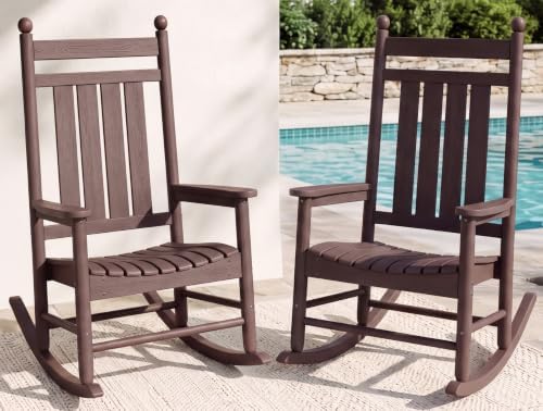 SERWALL Comfortable Outdoor Rocking Chairs Set of 2, Brown by SERWALL