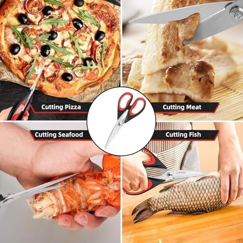 Kitchen Scissors All Purpose Heavy Duty, Kitchen Utensils Set, Stainless Steel Cooking Utensils Gadgets Meat Poultry Food Shears Dishwasher Safe Utility Tools Home (orange-red) - Image 5