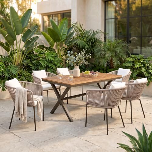 7-Piece Patio Dining Set for 6, Outdoor Patio Furniture Set, Beige by GUANGHONG