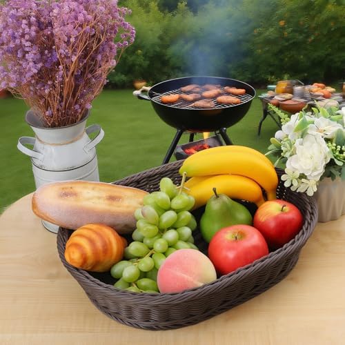 4 Pack 15.7 Inch Oval Poly Wicker Baskets, Plastic Oval Wicker Baskets, Rustic, Durable & Easy-Cleaning Wicker Bread Basket, for Home, Restaurant & Hotel Use, Coffee - Image 5