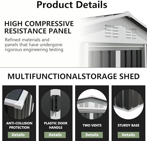10x8 FT Metal Garden Shed with Sliding Door 4 Windows,Grey - Image 4