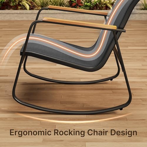 Ahomly 8-Piece Outdoor Patio Furniture Set, Textilene Rocking Set, Black - Image 3