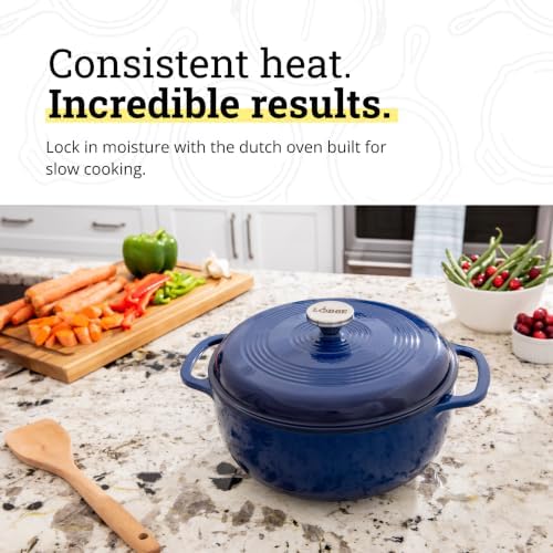 Lodge Essential Enamel Cast Iron Dutch Oven, 7.5 Quart, Indigo - Image 3