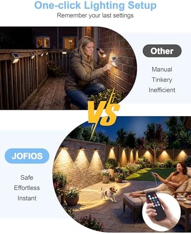 JOFIOS Fence Lights Solar Powered with Remote, 9 Fixed Colors 12 Modes, Solar Fence Lights Outdoor Waterproof, Warm/Cool White, RGB LED Deck Lights for Yard/Railing/Balcony/Patio/Stair/Outside, 8 Pack - Image 5