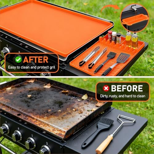 28" Silicone Grill Mats Compatible with Blackstone Griddle Accessories, 4 Pcs Full Edge Silicone Griddle Cover, BBQ Cooking Kitchen Outdoor Camping Accessories, Orange - Image 3
