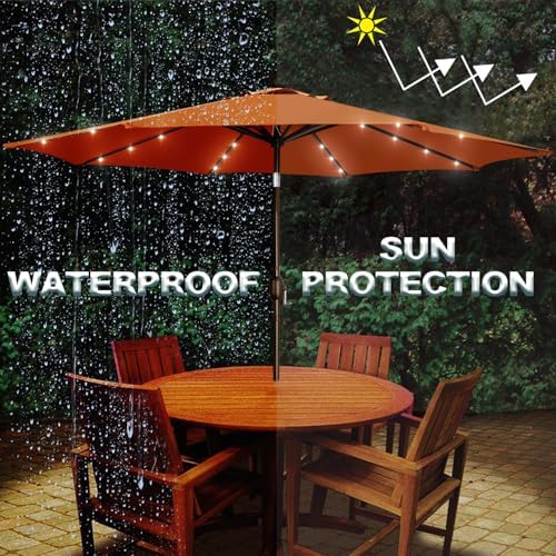 Blissun 9 ft Solar Umbrella with 32 LED Lights for Garden, Deck, Backyard (Rust) - Image 5