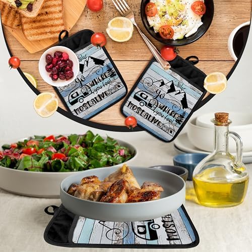Camping Camper RV Gifts Pot Holders with Pockets, Go Where You Feel Most Alive Pot Holders Heat Resistant Oven Mitts Hot Pads for Campsite RV Kitchen Baking Cooking - Image 6
