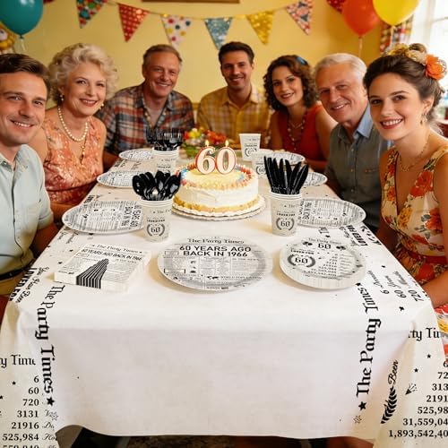 170Pcs Vintage 60th Birthday Party Tableware Set for Women Men - Image 5
