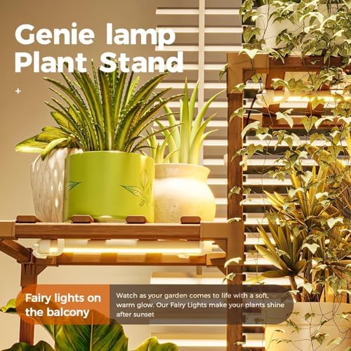 Bamworld Plant Stand with Grow Light Plant Shelf for Mutiple Pots 3 Tiers Ladder Plant Holder for Living Room Patio Boho Home Decor for Gardening Warm Light - Image 3