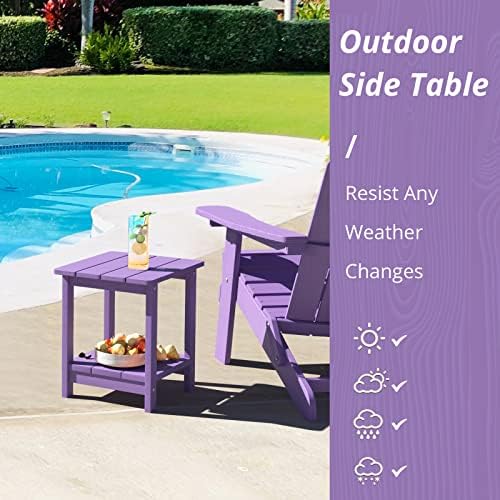 LUE BONA Outdoor Side Table, 2-Tier HDPS Small Patio Table, Purple - Image 3