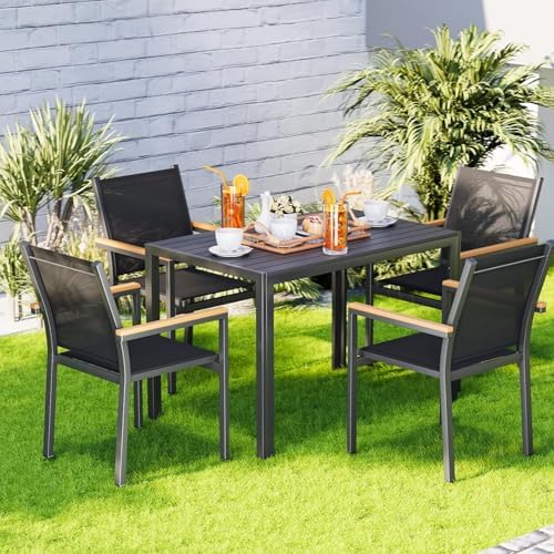 LIFERUN Outdoor Patio Dining Table, Wood-Like Top Aluminum Frame Table - Image 2