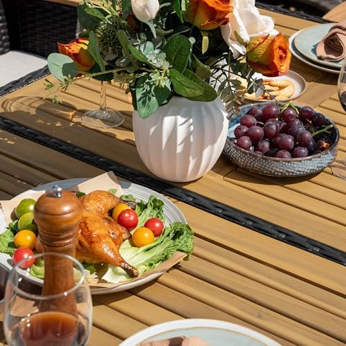 NUU GARDEN 59 x 35 Inch Outdoor Patio Dining Table for 6, Acacia Wood Slatted Tabletop with Rattan Wrapped Metal Frame, All Weather Outdoor Table for Garden Backyard Lawn, Black - Image 5