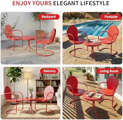 Outdoor 3-Piece Metal Bistro Set, Patio Conversation Set of 2,Red - Image 4