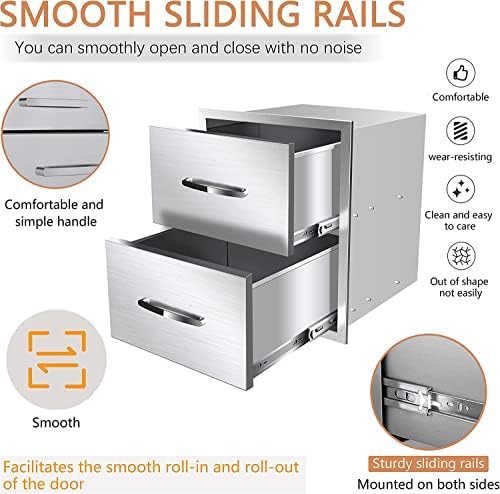 Outdoor Kitchen Drawers, 14W X 15H X 23D Stainless Steel Double Access Drawers with Handle for Outdoor Kitchen Island - Image 6