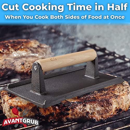 Pro Grade, Pre Seasoned Cast Iron Grill Weight 2Pk. Heavy Duty Steak and Burger Press with Wooden Handle for Grills, Griddles and Flattops. Perfect Gadget for Bacon, Paninis, Sandwiches and Vegetables - Image 3