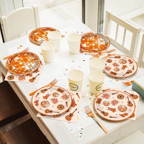 96PCS Singer Disco Ball Party Paper Plates and Napkins for Orange Music Themed Birthday Disposable Dessert Plates Disposable Tableware for 24 Guests Music Lover Birthday Gatherings Decorations - Image 5