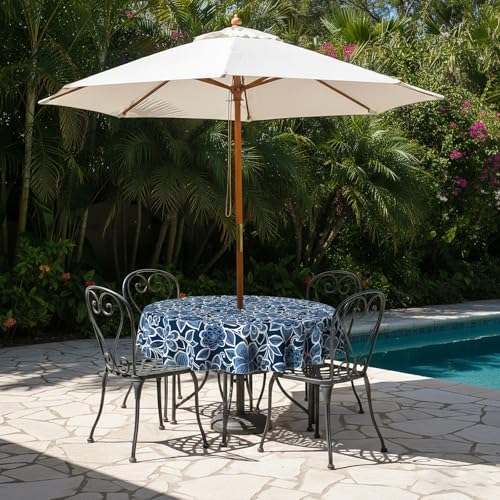 LVTXIII Round Outdoor Tablecloth with Umbrella Hole and Zipper, Water-Repellent 60 Inch Patio Table Cover for Bistro, Garden, Patio & Picnic, Flower Navy - Image 5