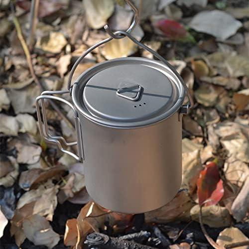 750ml/26oz Titanium Camping Pot with Lid and Foldable Handle, Ultralight Camping Mug for Hiking, Backpacking, Outdoor Cooking, and Travel - Image 5