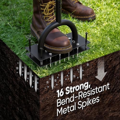 Grenebo Lawn Aerator Manual Aerator Lawn Tool with 16 Spikes, Black Green - Image 2