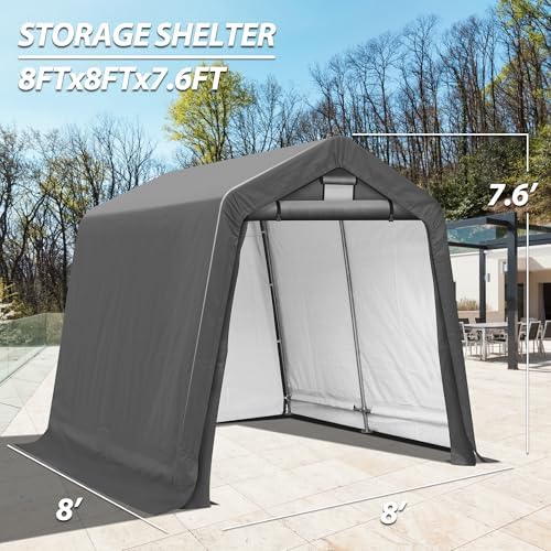 8x8Ft Ourdoor Storage Shed Shelter,Portable Shed Garage with Roll-up Zipper Door &Vent Window, Heavy Duty Storage Tent Carport for Bike,Motorcycle - Image 2