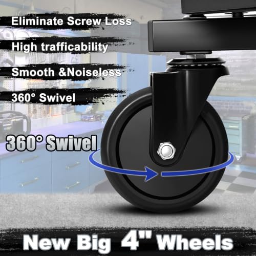 Rolling Stool with Wheels, Adjustable Height Pneumatic Garage Work Mechanic Stool Seat with Backrest, 400 LBS Capacity 360° Swivel Mechanic Crepper Chair with Tool Tray Storage, Gray - Image 6