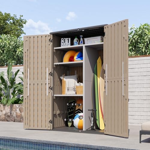Aoxun 64 Cu.Ft Waterproof Resin Outdoor Shed with Floor & Shelving, Brown - Image 7