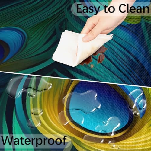 Fitted Round Tablecloth with Umbrella Hole and Zipper Peacock Outdoor Elastic Table Cloth 36"-44" Oil-Proof Waterproof Peacock Feather Patio Table Cover for Picnic Party - Image 5