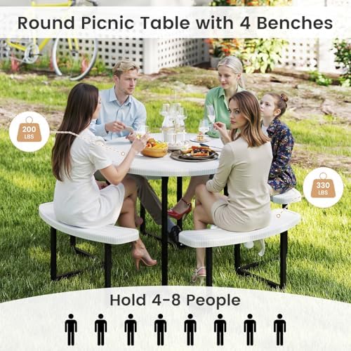 Tangkula 8 Person Round Picnic Table with 4 Benches - Image 5