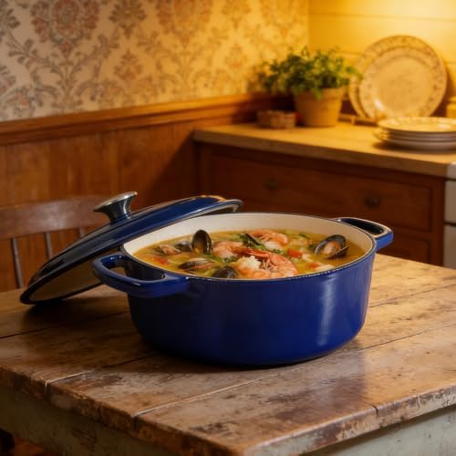 9 QT Blue Enameled Cast Iron Dutch Oven with Lid, Heavy‑Duty Casserole Pot for Braising, Stews, Roasting, Baking, Oven & All Stovetops Safe - Image 5