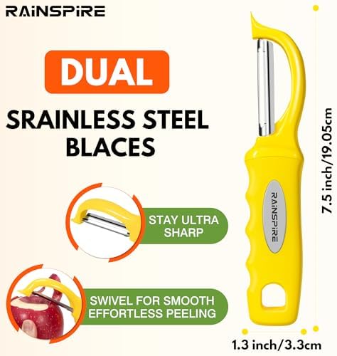 Rainspire Vegetable Peeler Potato Peelers for Kitchen, Sharp Stainless Steel Blades Veggie, Comfortable Handle Fruit Peeler, Carrot Peeler Apple Peeler Dishwasher Safe, Yellow, 1-Pack - Image 2