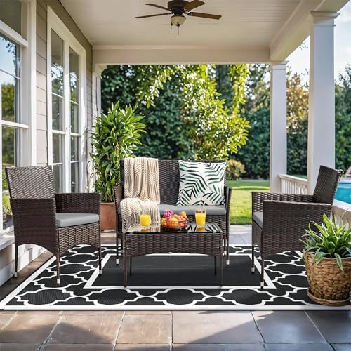 GENIMO Outdoor Rug, Waterproof Plastic Rugs for Patio, 5'x8' Black White - Image 2