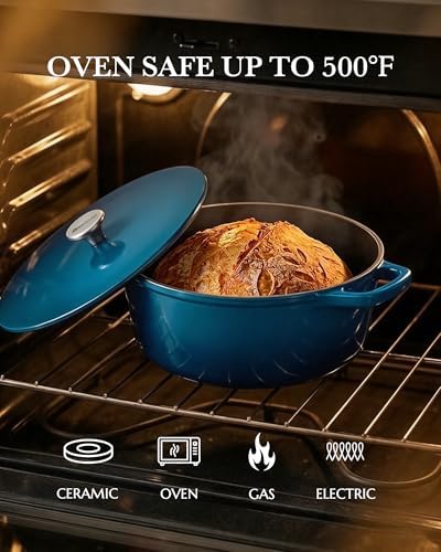 Dutch Oven Pot, 6QT Enameled Cast Iron Dutch Oven with Lid, Dual Handle, Dutch Pot for Sourdough Bread Baking, Braising & Roasting, 500℉ Oven Safe, All Cooktops Compatible, Marine - Image 7