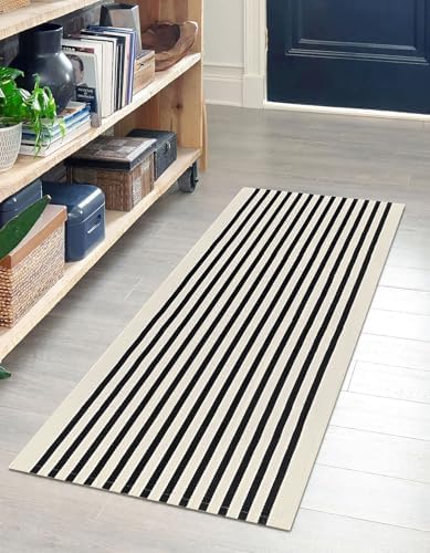 IOHOUZE 2x4.3 Striped Outdoor Door Mat, Washable Porch Rug, Black Beige - Image 2