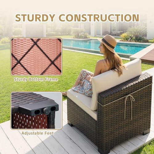 LEVELEVE 9 Pieces Outdoor Patio Furniture Sets,Rattan Conversation Sectional Set,Manual Weaving Wicker Patio Sofa,w/Table&Ottoman - Image 6