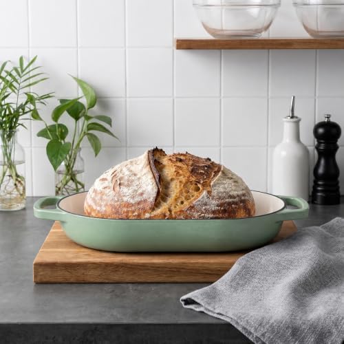 VORRINGARD Enameled Cast Iron Dutch Oven Pot with Dome Lid, Oval Bread Oven for Homemade Sourdough Bread Baking, Oven Safe up to 500°F, 6 Quart, Sage Green - Image 5