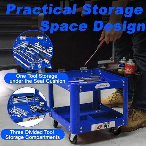 Rolling Creeper Garage Shop Seat for Men, Padded Mechanics Stool with Tool Tray Storage for Garage, Rolling Workshop Stool with Wheels, Auto Creeper Seat, 330 LBS Capacity, Heavy Duty, Blue - Image 3