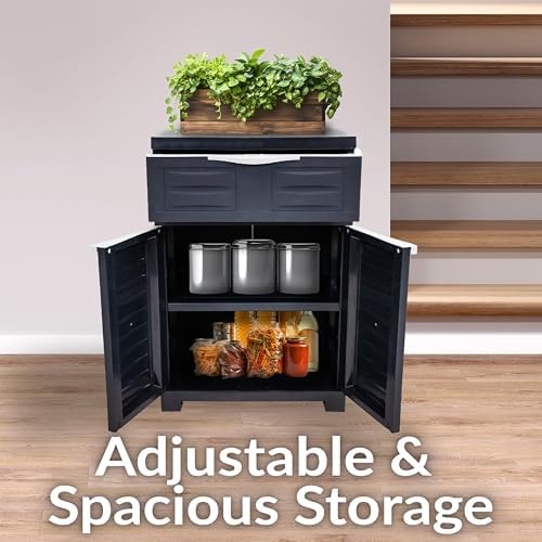 Sunnydaze 34.5" Garage Storage Cabinet with Adjustable Shelf, Charcoal - Image 3
