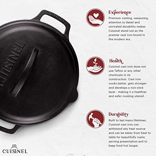 Cuisinel Cast Iron Skillet + Cast Iron Lid Set - 10+12"-Inch Dual Handle Frying Pans + Pan Scraper + Silicone Handle Covers - Preseasoned Indoor/Outdoor, Grill, Stovetop, Induction, Oven Cookware - Image 3