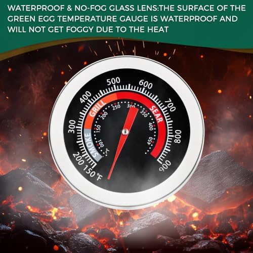 Thermometer Replacement for Big Green Egg, BGE Temperature Gauge for Big Green Egg,Grill Dome, Char-Griller Kamado, Stainless Steel 150-900°F with No-Fog Glass Lens (2" for BGE) - Image 5