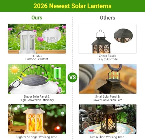 KOOPER 6 Pack Solar Lantern Outdoor Lights, Upgraded Flickering Flame Solar Lanterns Outdoor Waterproof, Auto ON/Off Lanterns Decorative Outdoor, Hanging Lantern for Yard Patio Garden Decor (White) - Image 5