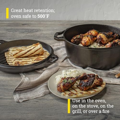 Lodge Chef Collection 6 Quart Pre-Seasoned Cast Iron Double Dutch Oven - Image 6
