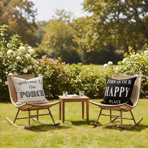 JOJOGOGO Welcome to Our Porch Outdoor Pillow Covers Waterproof 18x18 Set of 2, Decorative Farmhouse Outdoor Throw Pillows 18 x 18, Back Porch Decor Patio Furniture Pillows (This is Our Happy Place) - Image 5