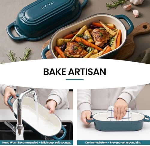 Oval Dutch Oven for Bread Baking,11.3x5.3 Enameled Cast Iron Bread Pan,Teal - Image 7