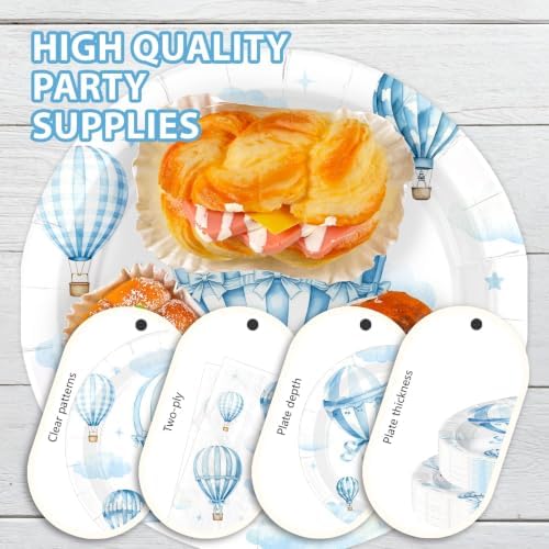 168Pcs Blue Hot Air Balloon Baby Shower Party Decorations, Serves 24 - Image 4