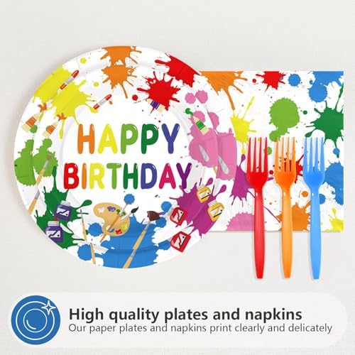 96 Colorful Art Paint 9th Birthday Party Supplies Serves 24 - Image 2
