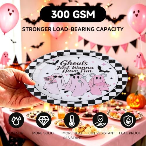 125 Pcs Halloween Girls Night Decorations Tableware Ghouls Night Supplies | Ghouls Just Wanna Have Fun Birthday Party Decor, Pink Ghost Girly Bachelorette Disposable Plates & Napkins for 25 Guests - Image 4