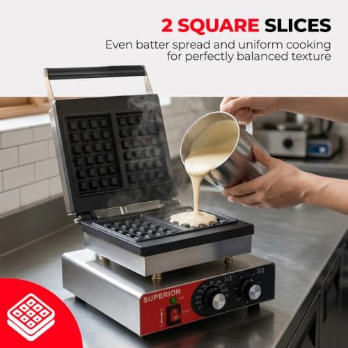 Superior Kitchen Equipment Commercial 2-Slice Square Belgian Waffle Maker - Image 5